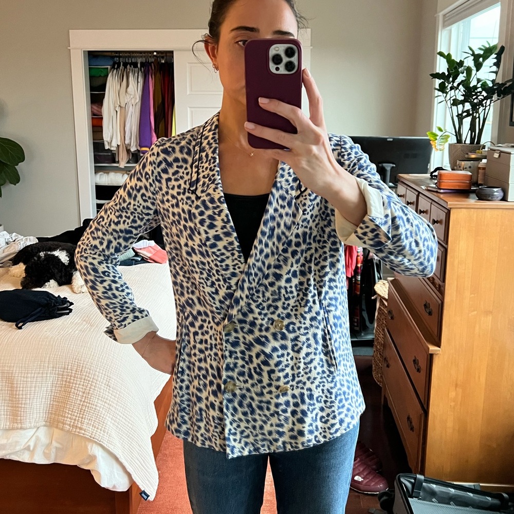Anthropologie blue/white leopard blazer